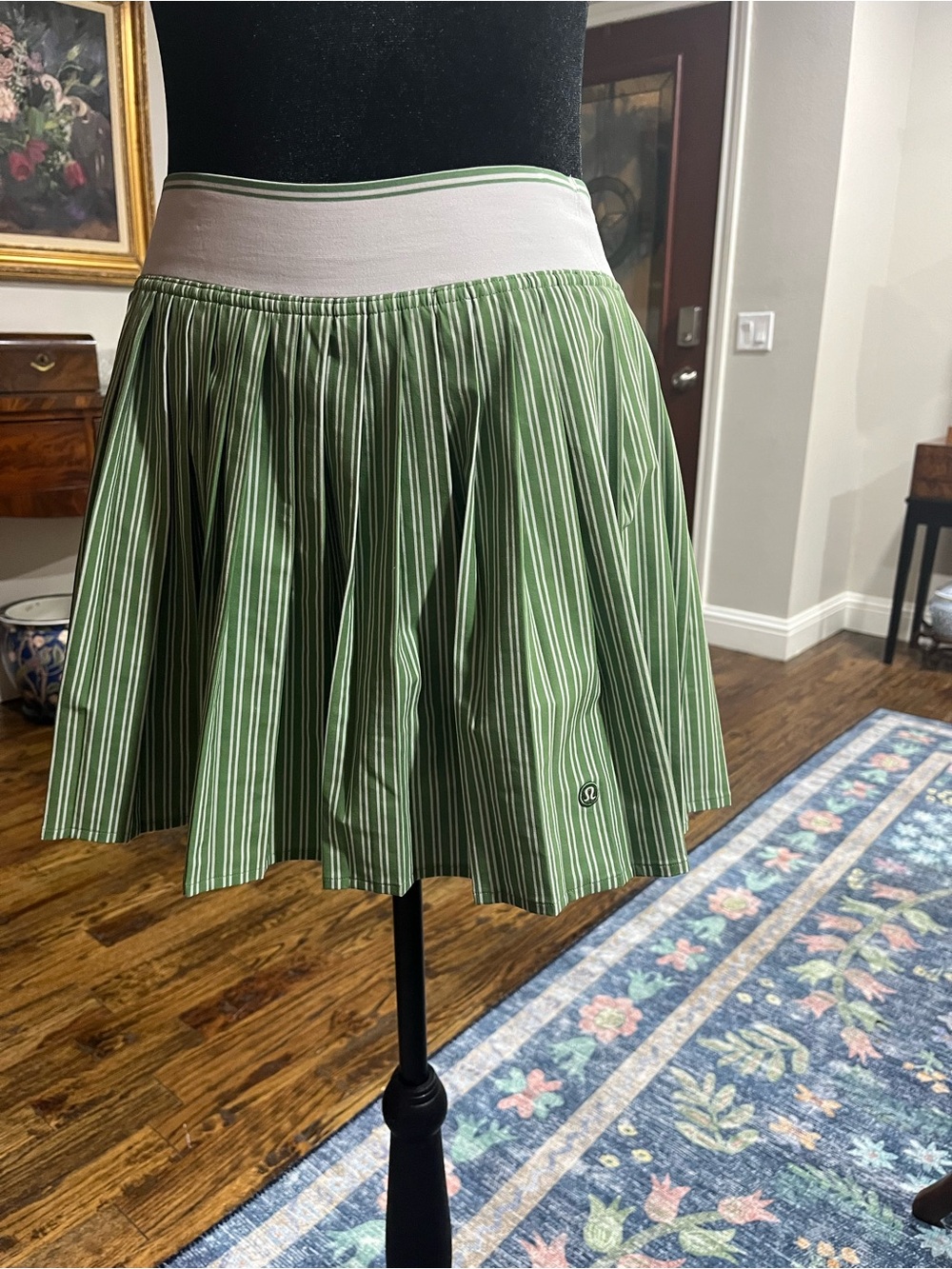 lululemon athletica Green and White Striped Skater Skirt